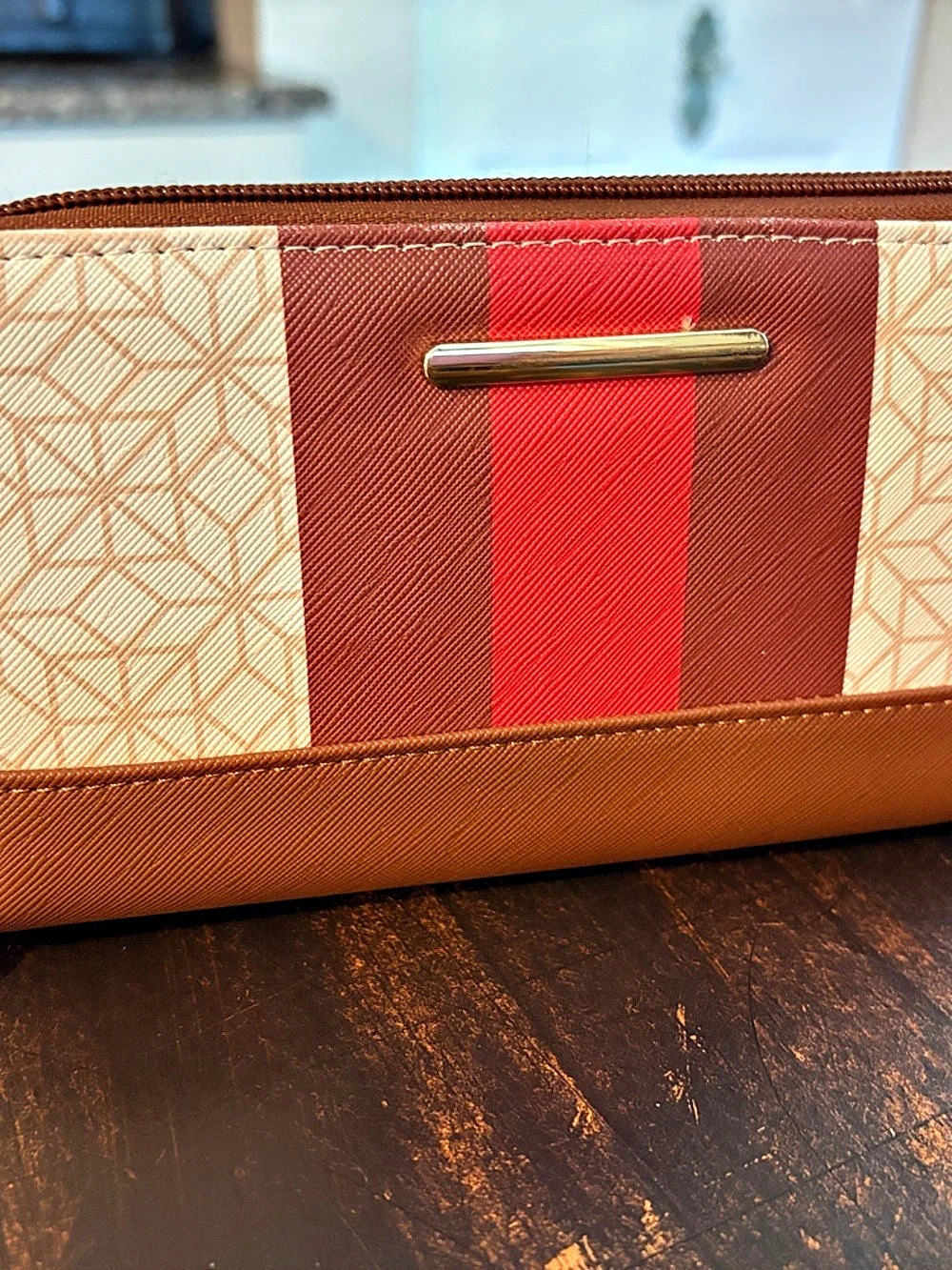 Geometric Cosmetic Bag in Brown & Red